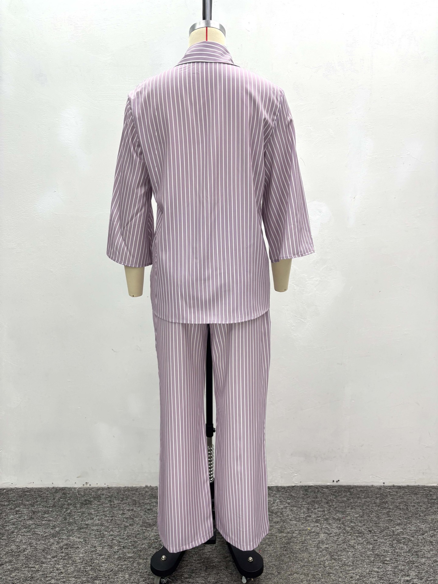 Plus-size African Women casual turndown collar striped shirt and wide-leg pants two-piece set