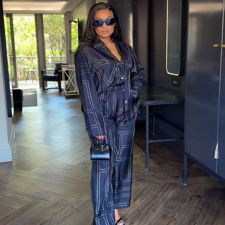 African Women Turndown Collar Long-sleeved printed shirt and wide-leg pants two-piece set