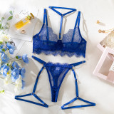 Women hollow lace eyelash halter neck lingerie set with detachable leg loops