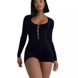Women solid hollow long-sleeved jumpsuit