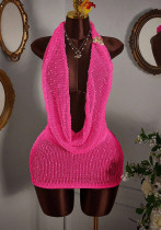 Women sexy knitting halter neck sleeveless backless dress