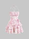 Women floral cascading ruffles dress
