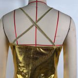 Women autumn shiny strapless sexy bodycon irregular strap Dress