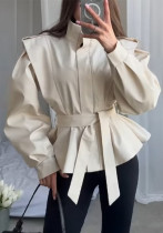 Women Fall Turndown Collar Long-Sleeved Crop Top Women Fall Turndown Collar Long-Sleeved Crop Top