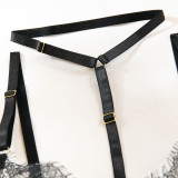 Women hollow lace eyelash halter neck lingerie set with detachable leg loops