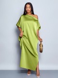 Women autumn satin yellow maxi dress