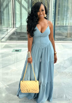 African Women sexy solid V-neck long jumpsuit