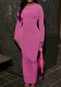 Women autumn solid round neck long-sleeved evening maxi dress
