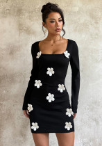 Women Fall/Winter Sexy Floral Long-Sleeved Dress