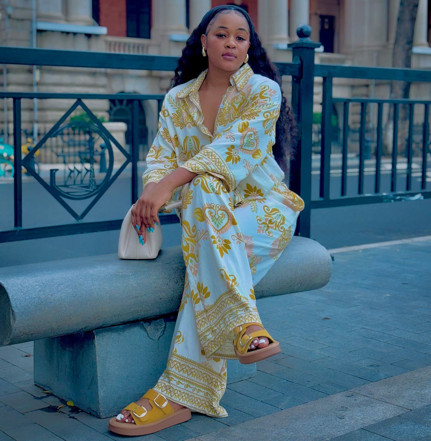 Plus-size African Women long-sleeved turndown collar printed shirt and wide-leg pants two-piece set