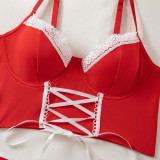 Women lace-up maid Pu-Leather cosplay uniform Sexy lingerie set