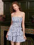 Women floral cascading ruffles dress