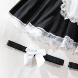 Women lace-up maid Pu-Leather cosplay uniform Sexy lingerie set