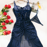 Women lace see-through mesh dress thong Sexy lingerie set