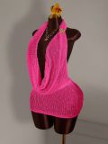 Women sexy knitting halter neck sleeveless backless dress