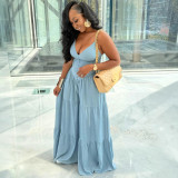 African Women sexy solid V-neck long jumpsuit