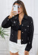 Women Multi-Rhinestone Pocket Black Long-Sleeved Denim Jacket
