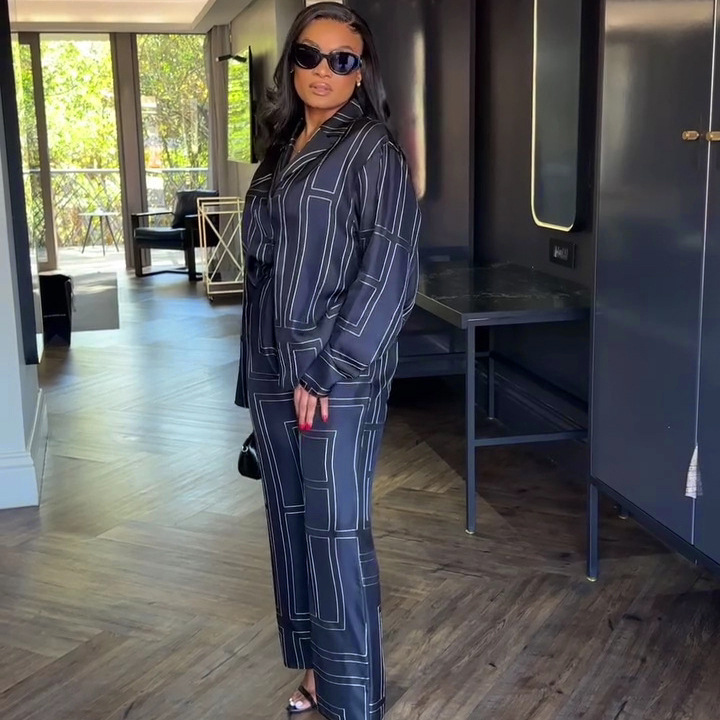 African Women Turndown Collar Long-sleeved printed shirt and wide-leg pants two-piece set