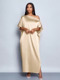 Women autumn satin yellow maxi dress