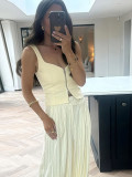 Women zippered vest top with drawstring and shorts two-piece set