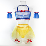 Women Halter Neck maid uniform Snow White see-through uniform with stockings sexy lingerie set