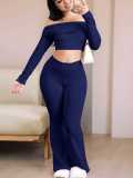 Women off-the-shoulder long-sleeved top and trousers two-piece set
