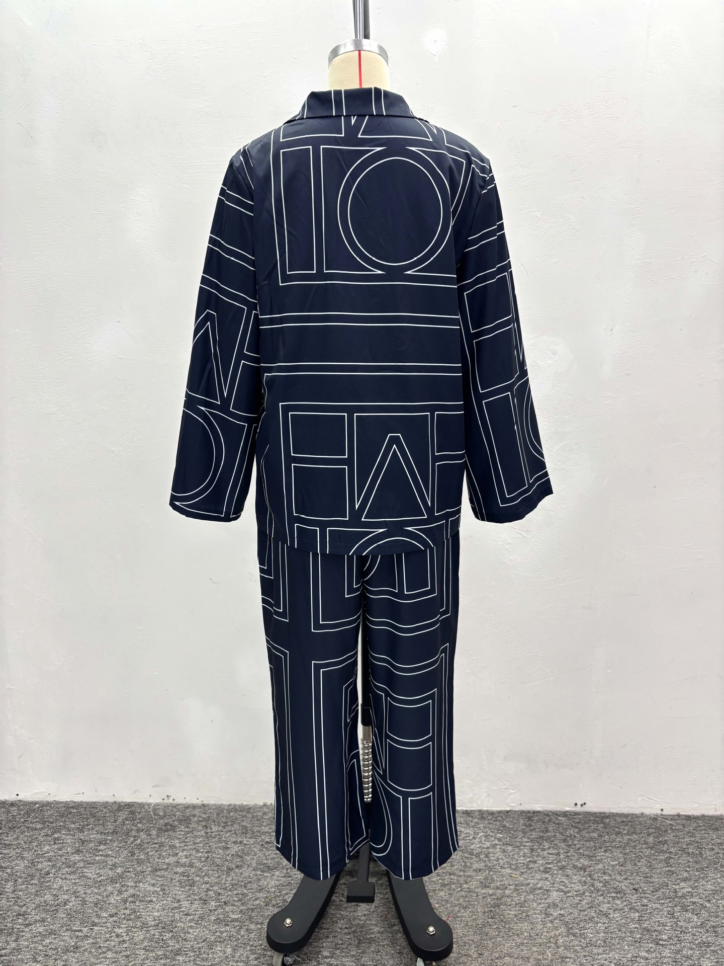 African Women Turndown Collar Long-sleeved printed shirt and wide-leg pants two-piece set