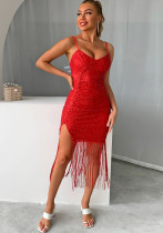 Summer Women Sexy V-Neck Fringed Straps Dress Summer Women Sexy V-Neck Fringed Straps Dress