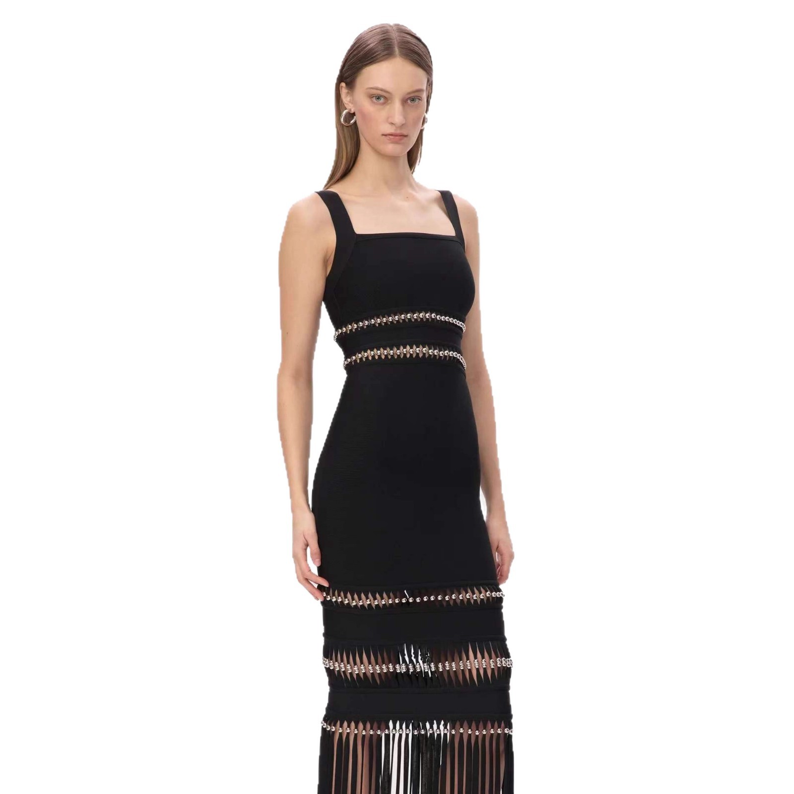 Women Bandage Sequined Tassel Evening Maxi Dress