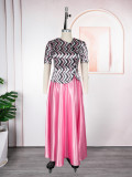 Plus Size Skirt + T-Shirt African Women's Satin Print Two-Piece Set