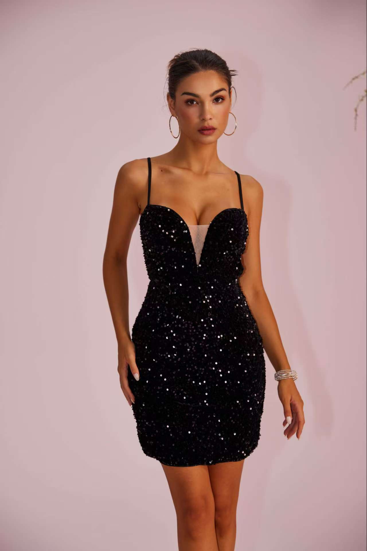 Women sexy patchwork see-through slit formal party strapless dress