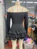 Women Spring/Autumn Round-Neck Pleated Sexy Elegant Bodycon Dress