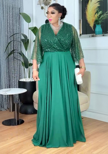 Muslim Dubai Women's African Sleeve Loose Casual Beaded Robe Dress