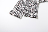 Women Fall/Winter Stand Collar Zippered Patchwork Leopard Print Top and Pants