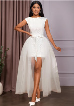 Women White Lacemesh Lace-Up Sleeveless Sexy Backless Party Dress Women White Lacemesh Lace-Up Sleeveless Sexy Backless Party Dress