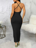 Women Sexy Strapless Solid Bodycon Maxi Dress