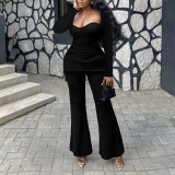 Women Summer Solid Strapless Backless Top and Pants Two-Piece Set
