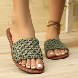 Women Outdoor Wear Summer Casual Flat Hollowout Solid Color One-Strap Sandals