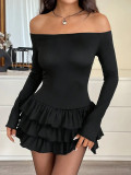 Women Spring/Autumn Round-Neck Pleated Sexy Elegant Bodycon Dress