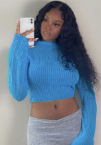 Women Fall Round Neck Long-Sleeved Cropped Top