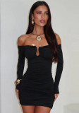 Women sexy strapless off-shoulder pleated bodycon dress