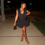 Fashion Women's V-Neck Flounce Hem Short Party Dress