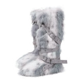 Leopard Print High Top Lace-Up Furry Boots Women Fleece-Lined Studded Thick Sole Snow Boots