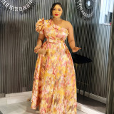 African Sexy Slash Shoulder Women's Plus Size Print Dress