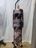 Women Spring/Autumn Printed American Style Long-Sleeved Maxi Dress