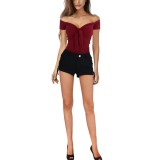 Women's Spring V-Neck Off Shoulder Slim Fit T-Shirt