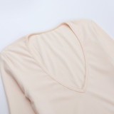 Women autumn/winter solid long-sleeved sexy U-neck bodycon dress