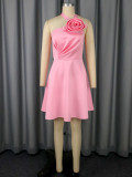 Women Sexy Rose Halter Bridesmaid Dress Elegant Dinner Dress