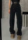 Women beaded black washed stretchy denim pant