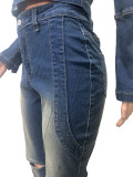 Women's Washed Western Stretch Casual Denim Two Piece Pants Set